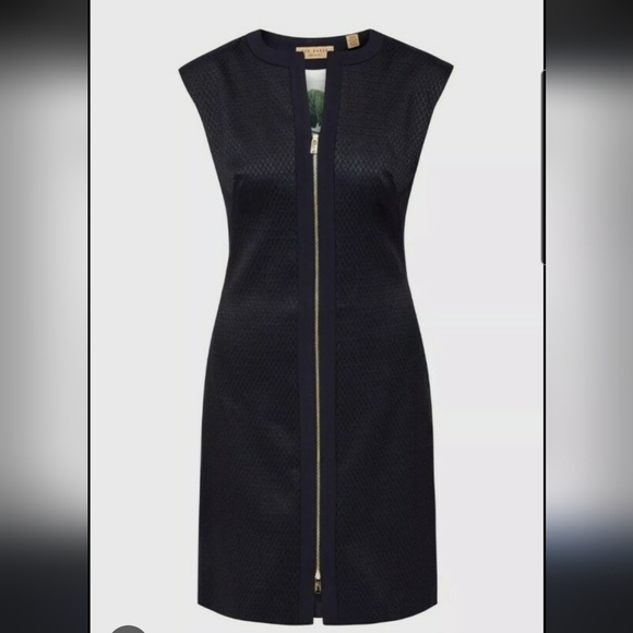 Ted Baker Textured Dress Navy Blue Zipper Front Size 8 NEW - Picture 1 of 11